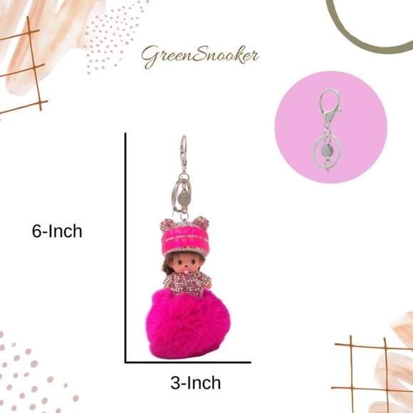 GreenSnooker Monchichi Rabbit Fur Fuchsia Keychain, Bag Pendant - Picture 4 of 10